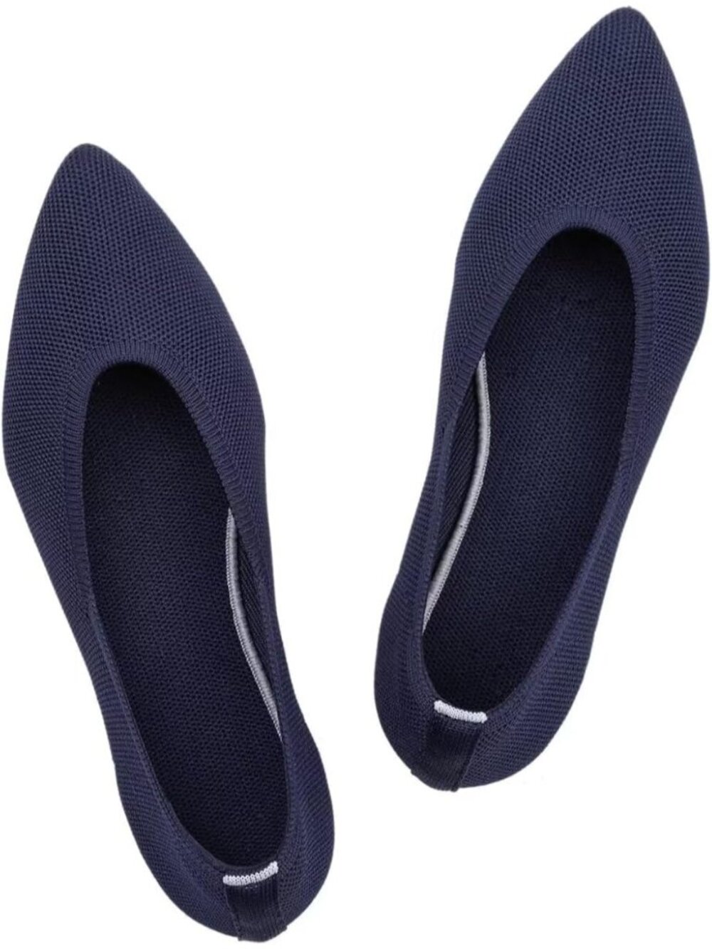 Women's Maritime Navy Blue Comfort Pointed Toe Softable Pull On Knit Flat Shoes